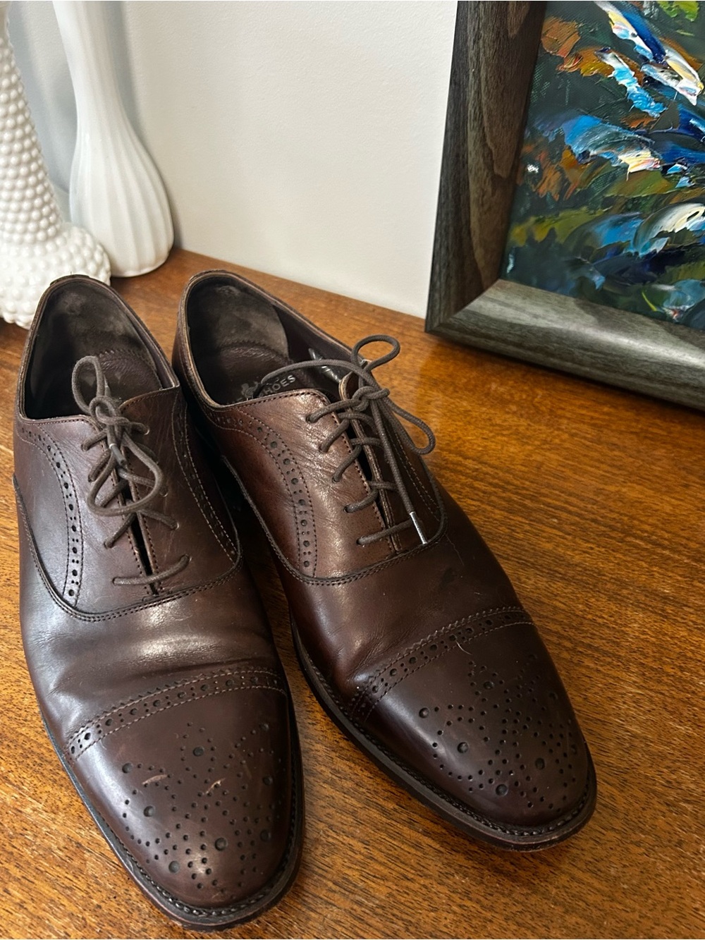 Prime Shoes Dark Brown Leather Semi-Brogue Cap-Toe Oxfords Men's Size 10 (UK 9)